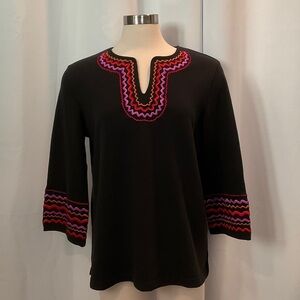 Bob Mackie Embroidered Black Pullover Sweater Women Size L